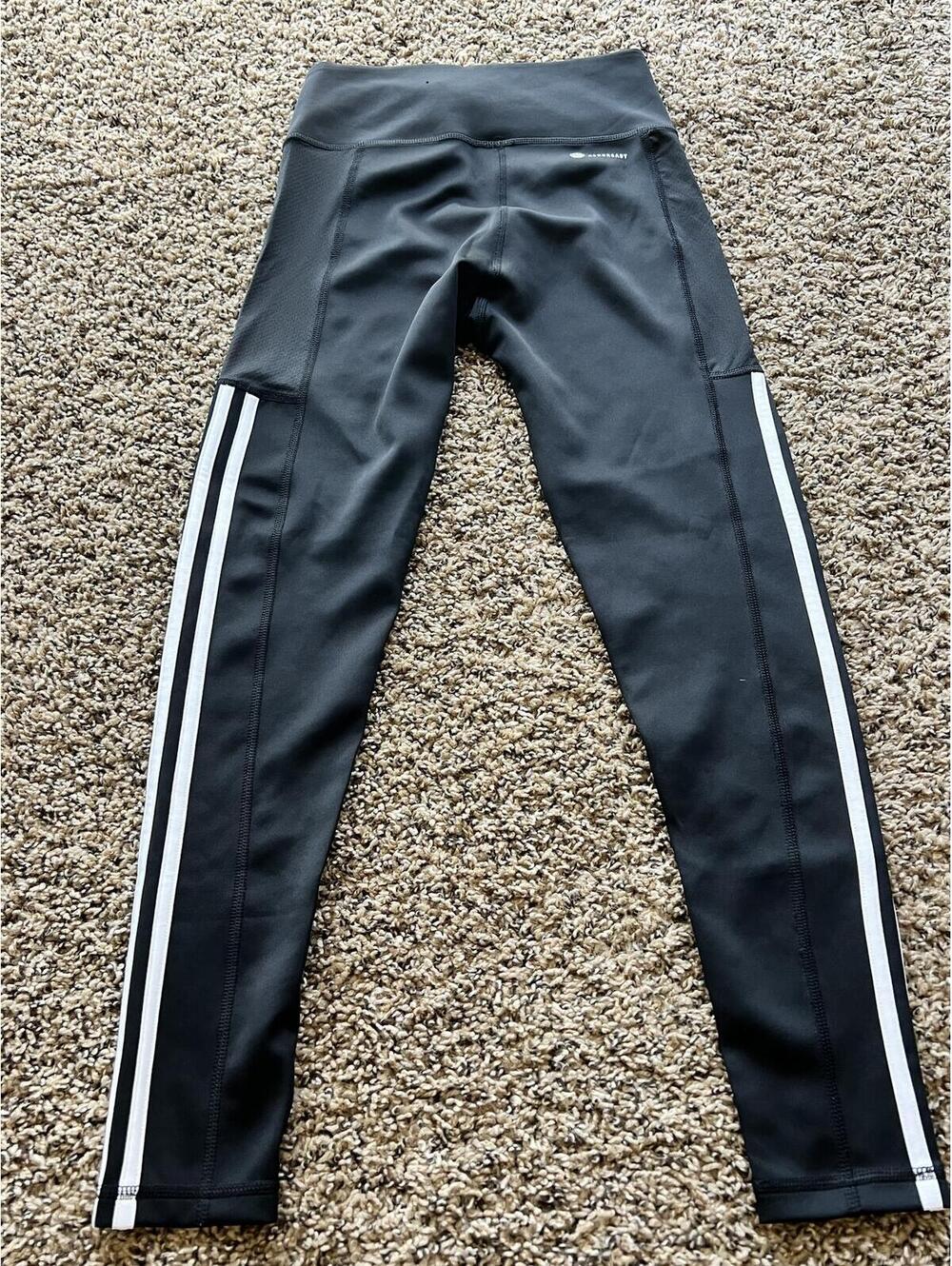 Adidas Black Leggings with White Stripes - Size Small